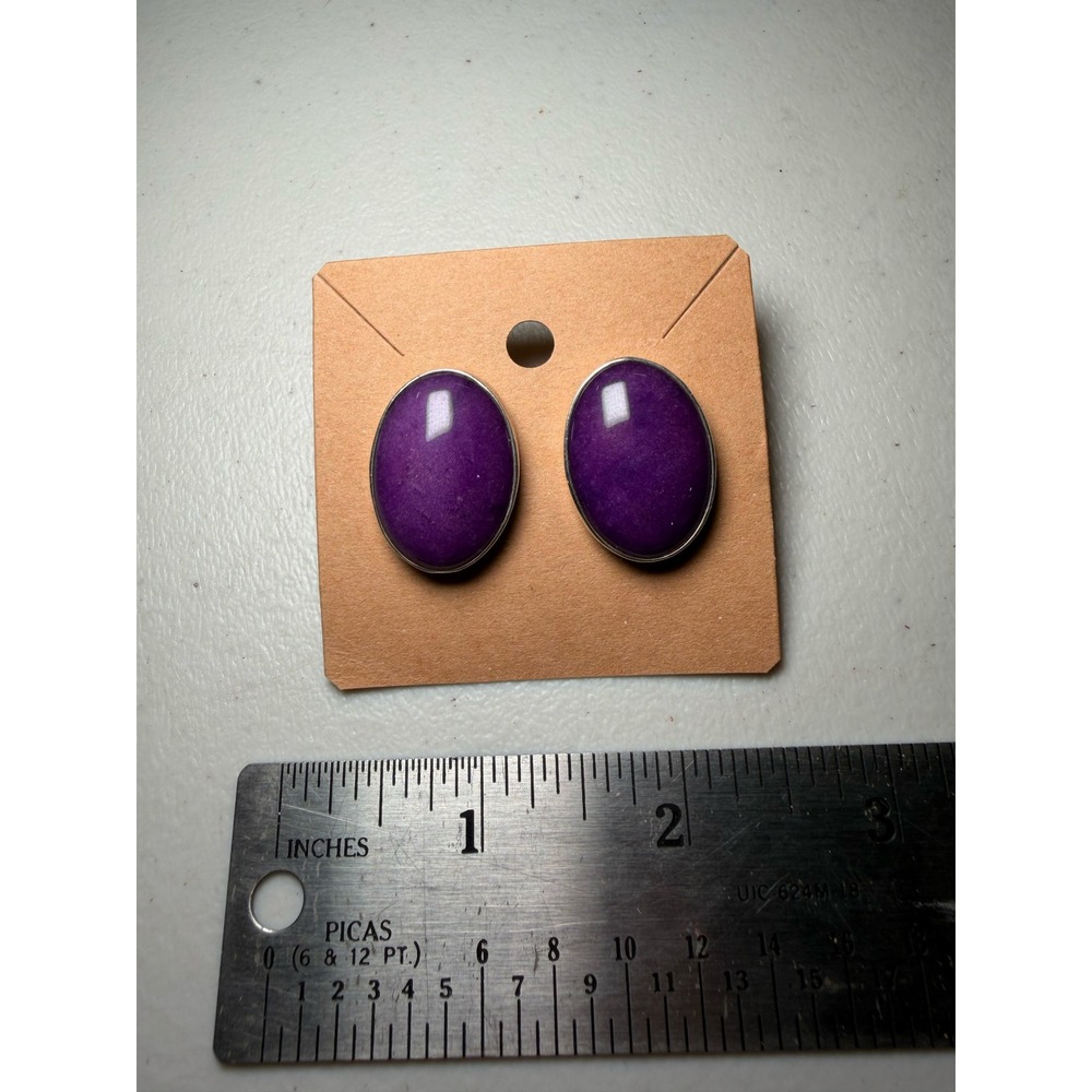 AIS Sterling Silver Purple Sugilite Oval Stud Earrings Vintage Gemstone Post
